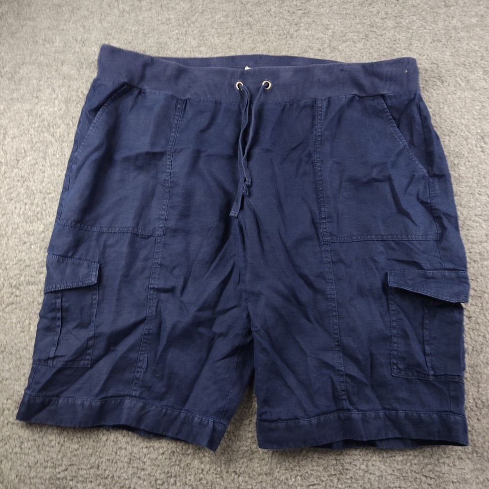 Eileen Fisher Linen Cargo Shorts Sz XL Navy Blue Stretch Waist Lounge Resort EUC